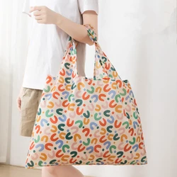 Reusable Grocery Shopper Bag Large Capacity Foldable Shopping Storage Bag Women's Eco Waterproof Shoulder Tote Bag Durable Nylon