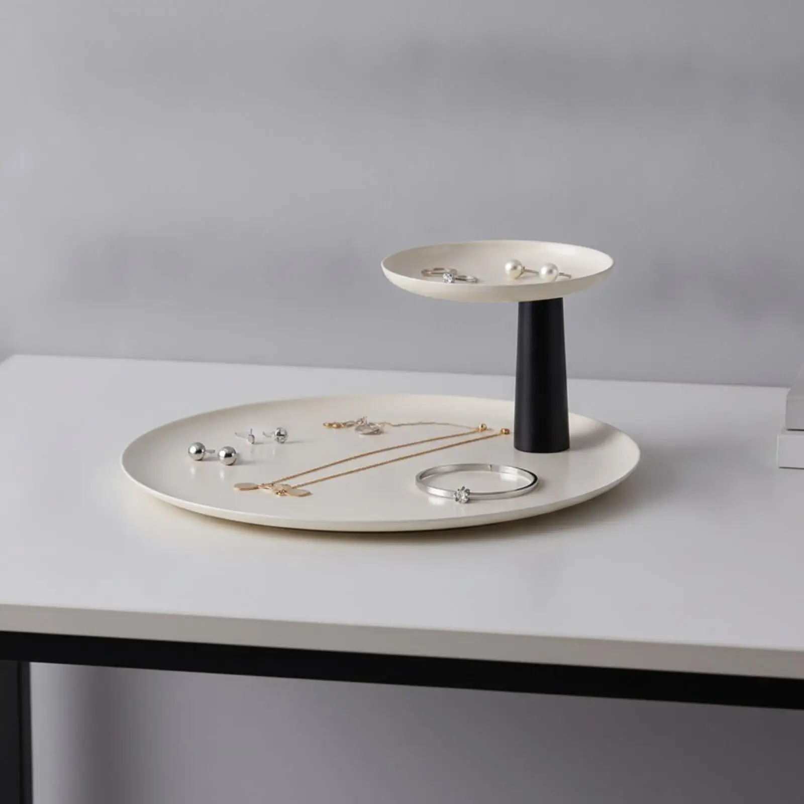 Two-Tier Rotating Storage Tray Multifunctional Stainless Steel Rotating Tray with Raised Rims Two-Level Cosmetic Organizer