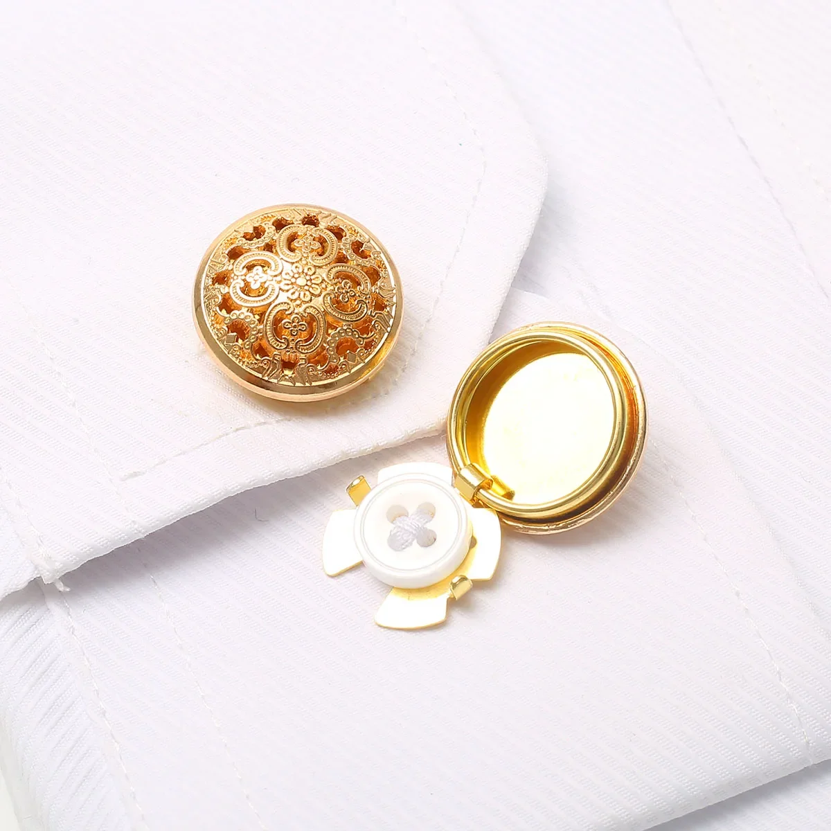 2-Pack Vintage Hollow Carved Cufflinks Button Covers Metal Shirt Sleeve Buttons Copper Seamless for Dress Shirt and Gowns Button