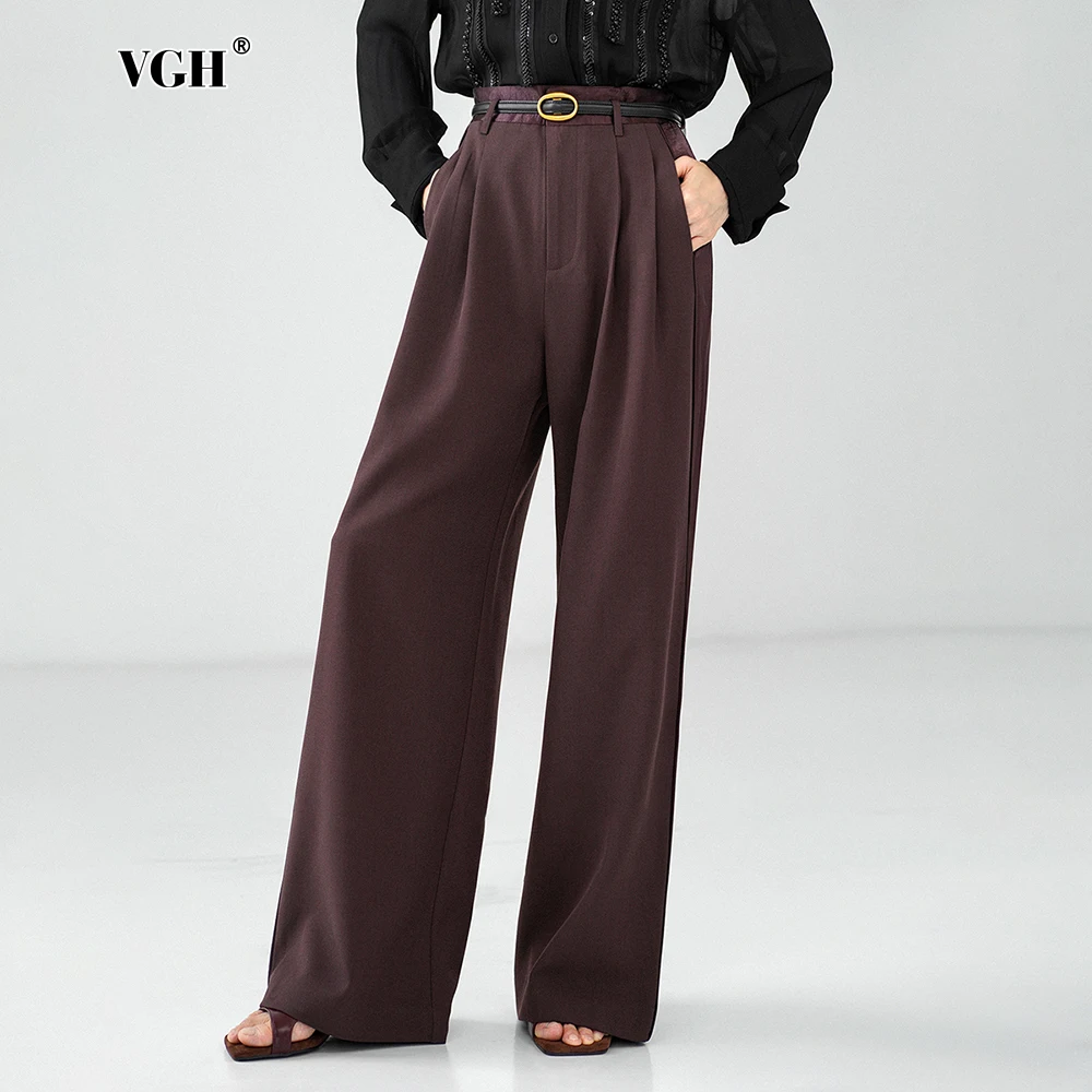 

VGH Solid Spliced Button Casual Trouser For Women High Waist Minimalist Temperament Chic Wide Leg Pants Female Fashion Style New