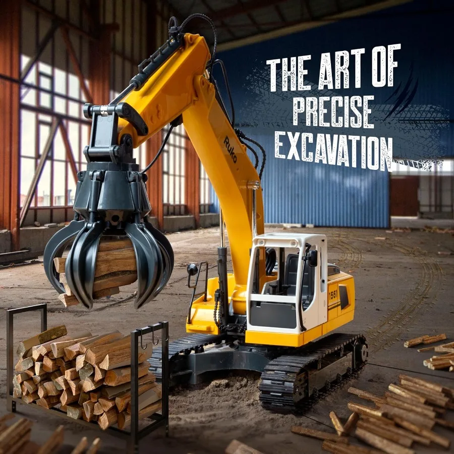 Excavator 3 in 1 Construction Toys for Boys, 17 Channel Remote Control Vehicles with Grab Alloy Shovel Drill, Realistic Lights &