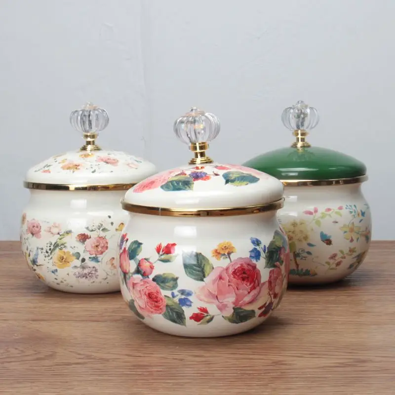 

400ml Enamel Sugar Salt Jar with Lid Seasoning Jar for Household Kitchen Seasoning Jar