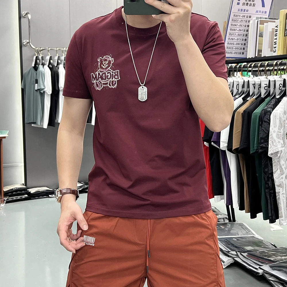 

Couple T-shirt Summer New Printed Teddy Bear Youth Homme Tees Slim Fit Round Neck Short Sleeved Neutral Daily Casual Clothing