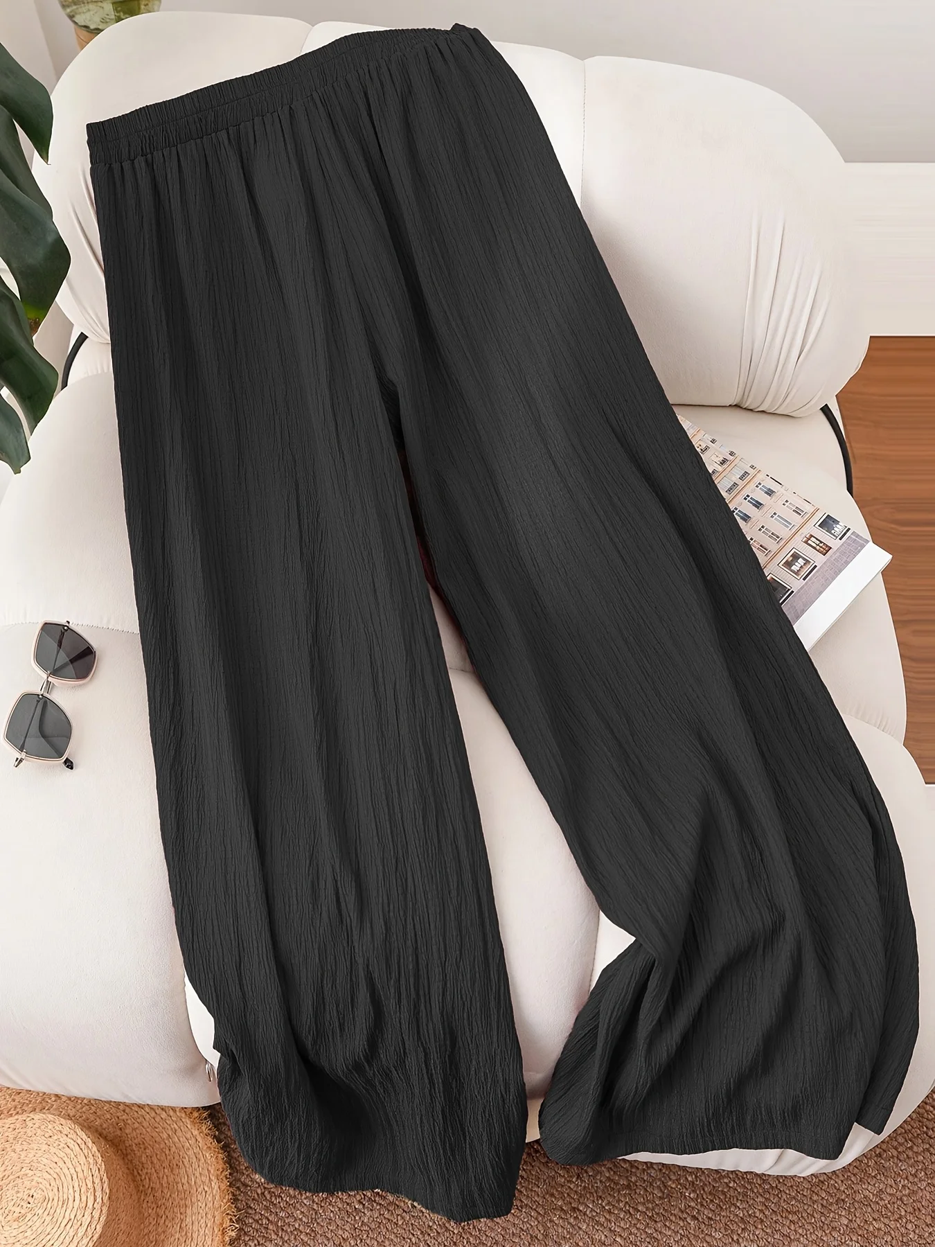 Bequeme Plus-Size-Damenhose mit Kordelzug und weitem Bein für den Alltag – Detail 14