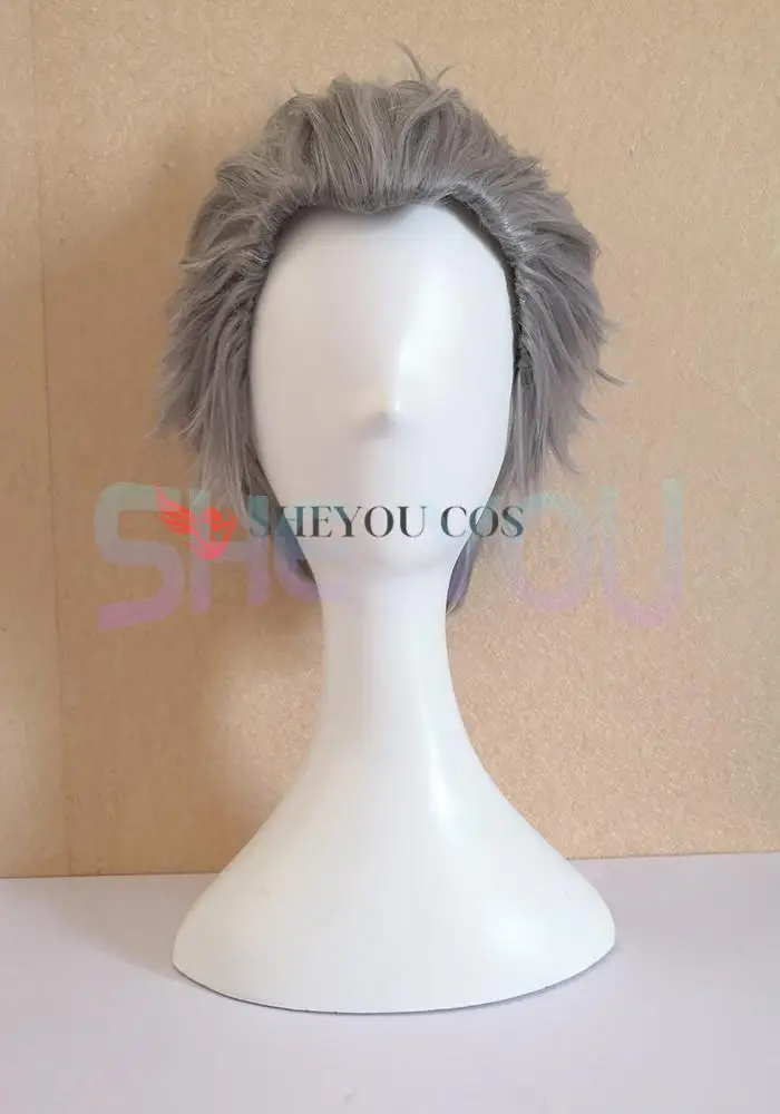 High Quality Vergil Short Silver Wigs Heat Resistant Synthetic Hair Cosplay Costume Wig + Wig Cap