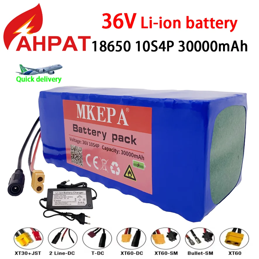 Air transport 10S4P 36V 30000mAh Electric Scooter Lithium Battery Pack Large Capacity Battery with 42V charger