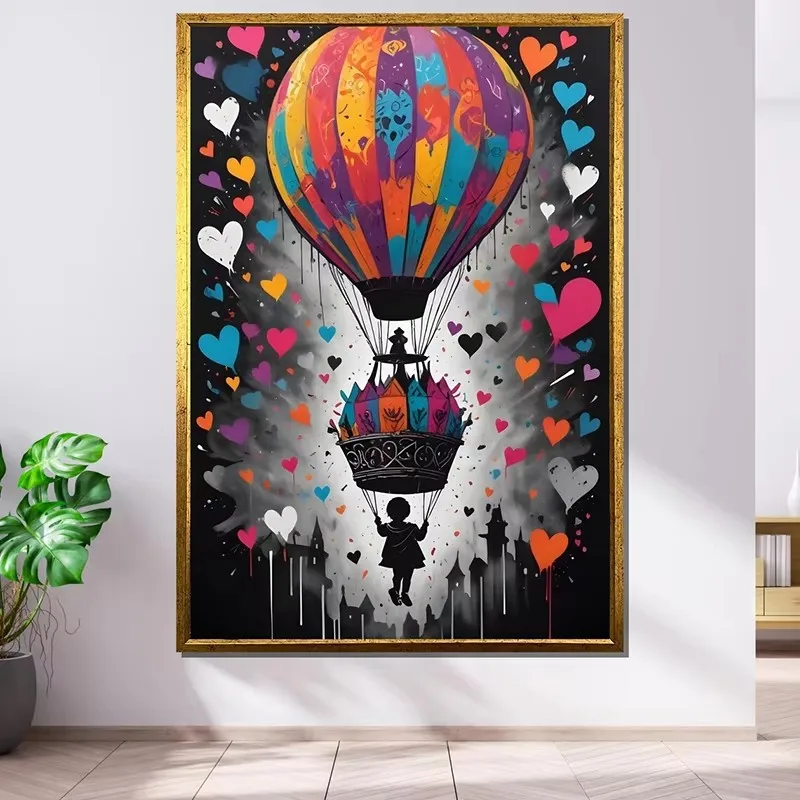 Street Graffiti Posters Print Children\'s Hot Air Balloon Love Canvas Painting Cartoon Pop Wall Art Picture Home Kid Room Decor
