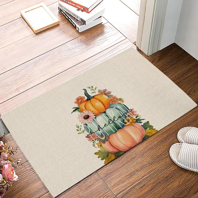 Thanksgiving Indoor Door Mat 50x80cm Entrance Carpet Hello Pumpkin Front Door Mat Absorbent Non slip Floor Mat Suitable forKitch