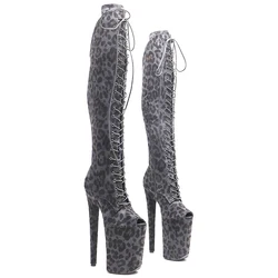 Leecabe 23CM/9inches Leopard print Upper small open toe fashion lady High Heel platform Pole Dance boots