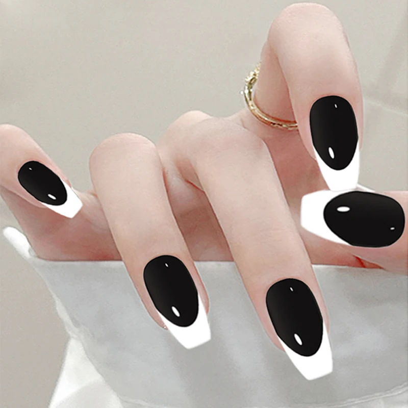 LIMEGIRL 8-ml-Gel-Nagellack-Set mit eingeprägtem French-Nagelkunst-Design, schwarz-weißes, einweichendes UV-Gel-Nagellack-Maniküre-Set