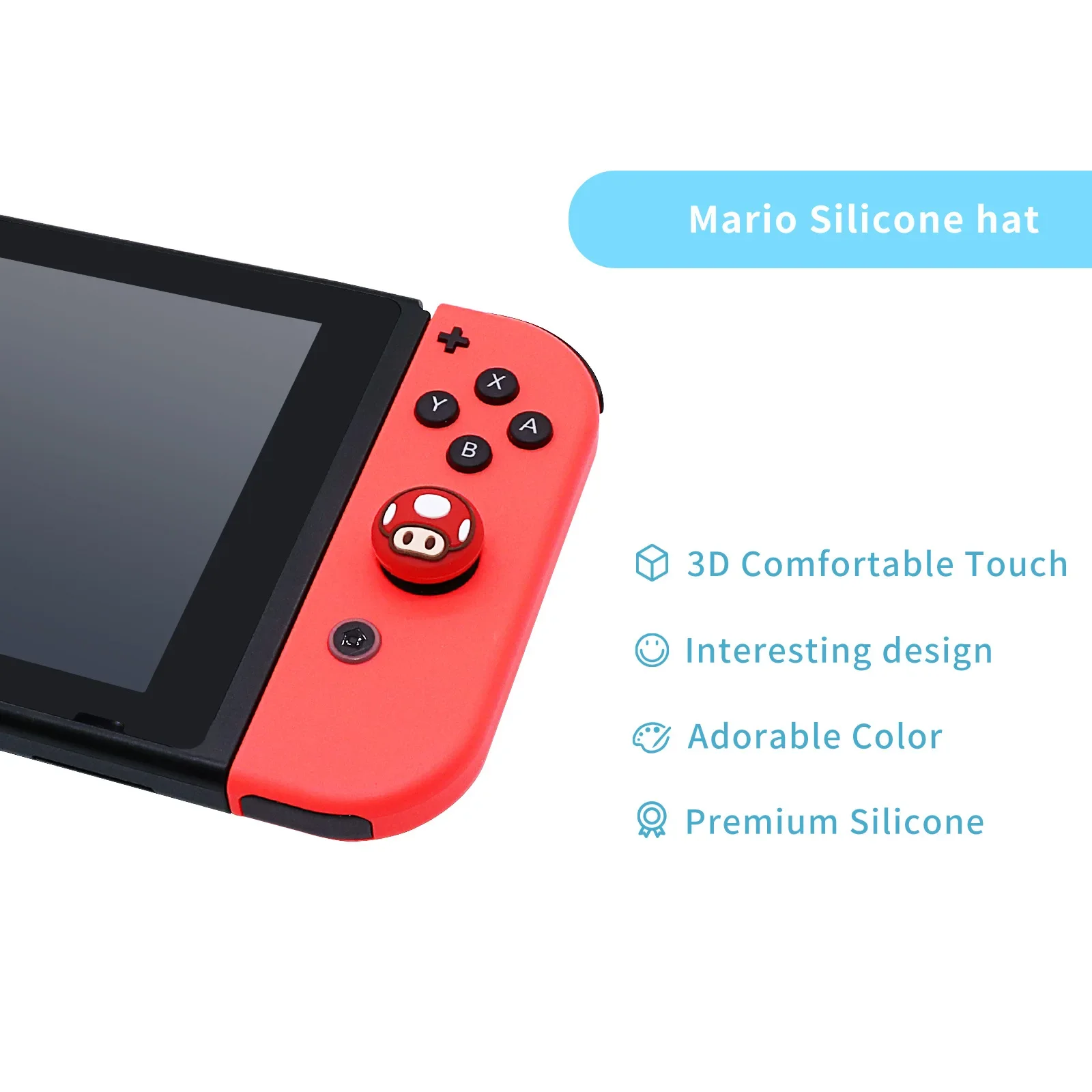 Super Mario Game Themed Silicone Simulação Polegar Stick Grip Cap, Nintendo Switch NS Joycon Controlador, Tampa da pele