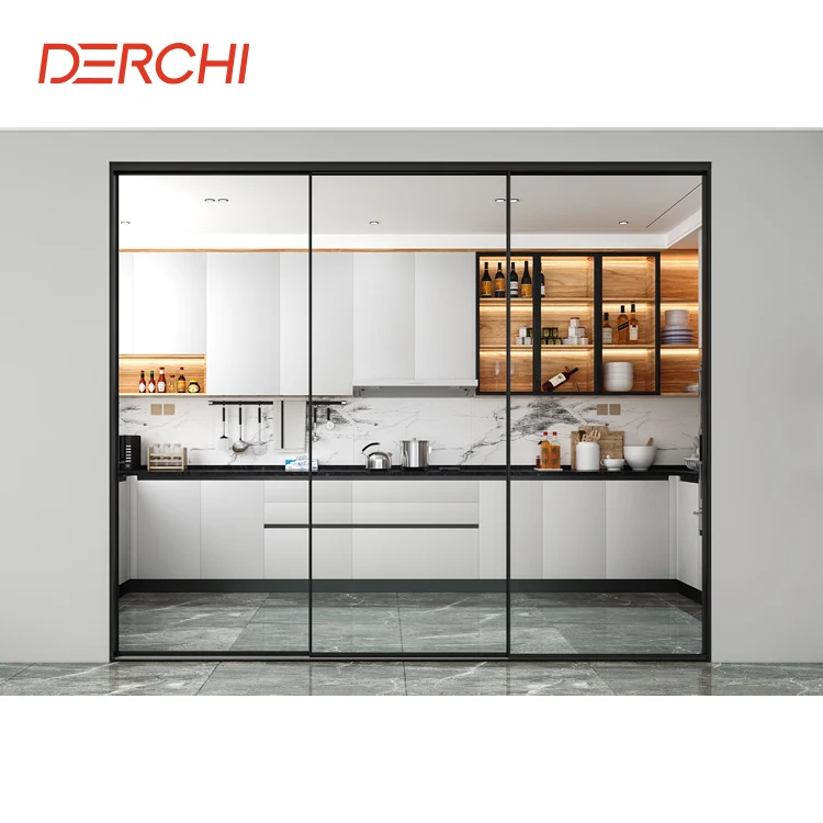 DERCHI-Porte Coulissante en Verre, Cadre Extrêmement Étroit, 8mm, Unique, Insonorisé, Nik, Salon, Aluminium