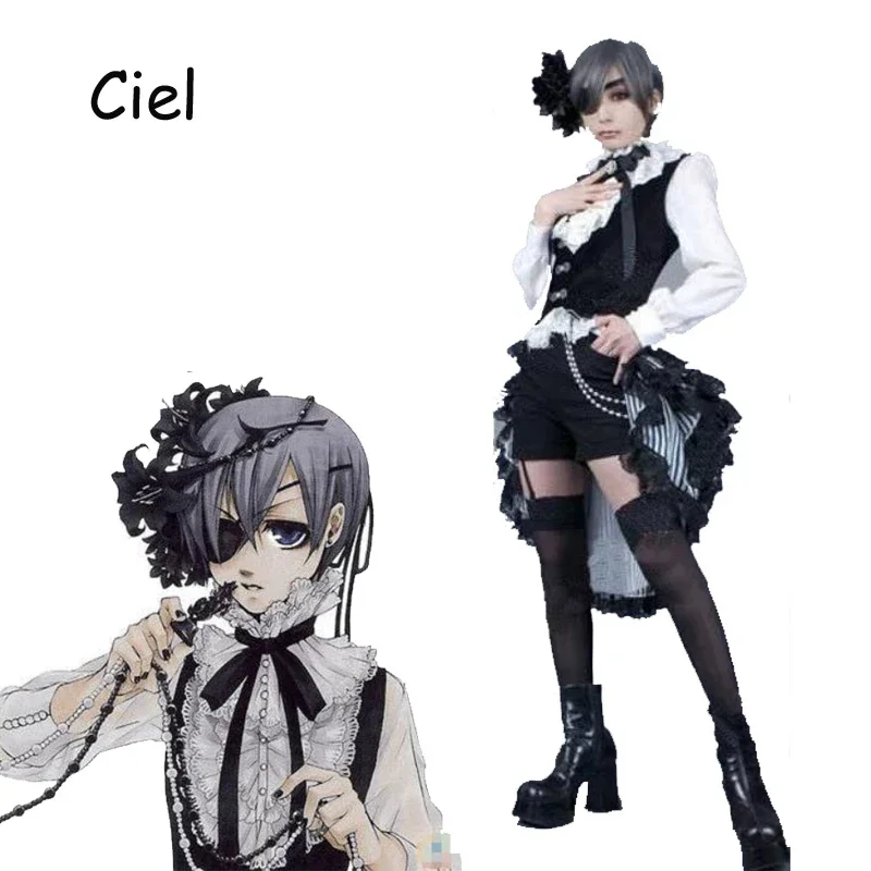 

Ciel Phantomhive Circus Cosplay Costume Anime Kuroshitsuji Wig Dress Halloween Outfit for Women Girls