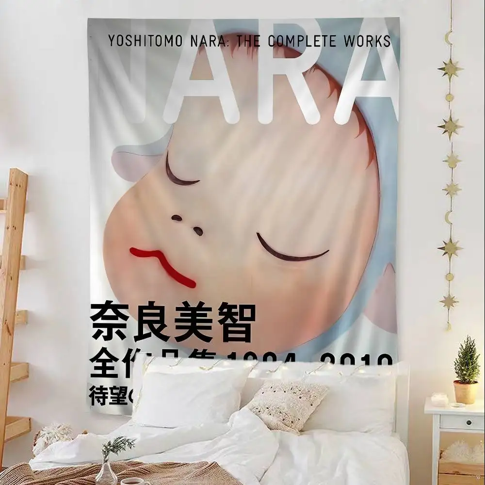 Cartoon Japanese Sleepwalking Dolls Yoshitomo Nara Tapestry Art Printing Japanese Wall Tapestry Anime Wall Hanging Home Decor