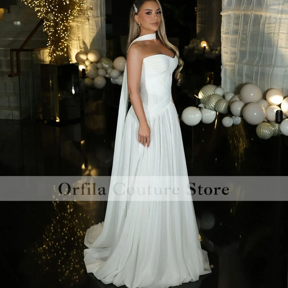 White A Line Wedding Dresses With Scarf Chiffon Robe Mexi Bride Engagement Bridal Gown Customized