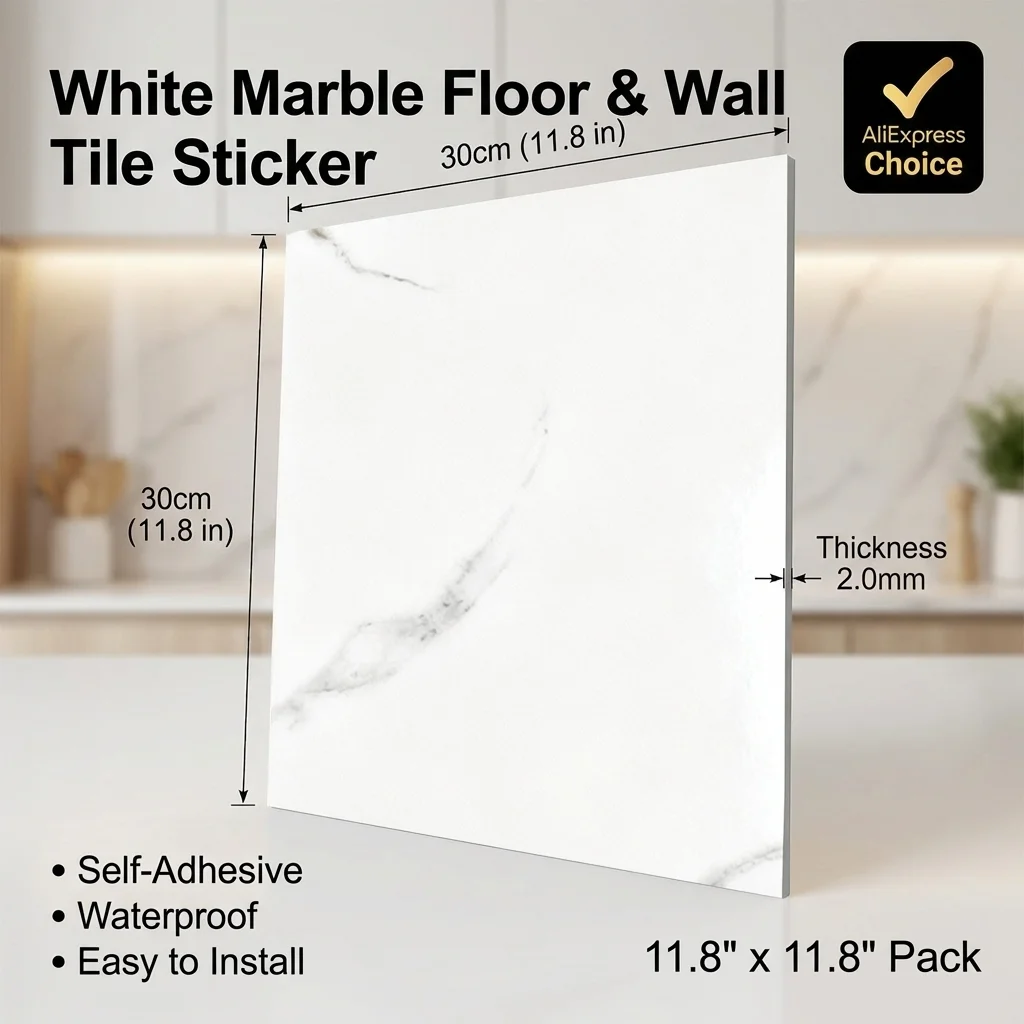 10-20Pcs  Marble Wall Stickers Peel & Stick Waterproof IXPE Tile for Home Decor Bedroom Easy Apply No Glue Needed