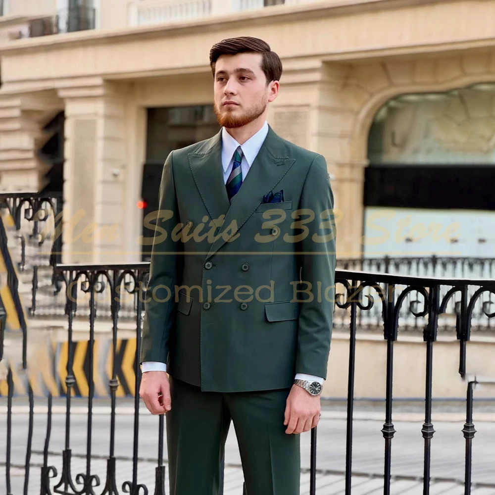 الصلبة اللون الدعاوى للرجال أنيقة الزفاف الأخضر 2 قطعة سترة السراويل مجموعات فاخرة رفقاء الذكور الملابس زي أوم وتتسابق
