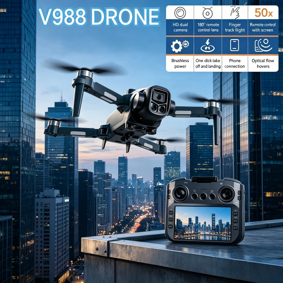 Original V988 GPS Foldable Drone 8K HD 5G WiFi FPV Large Screen Remote Control Brushless Motor Aerial Photography RC Quadcopter