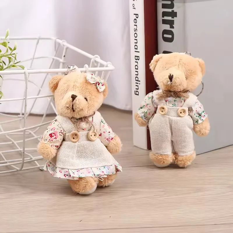 1-20PCS Cute Linen Teddy Bear Keychain Women Couple Country Style Keychain on Bag Car Trinket Female Wedding Party Toy Girl Gift