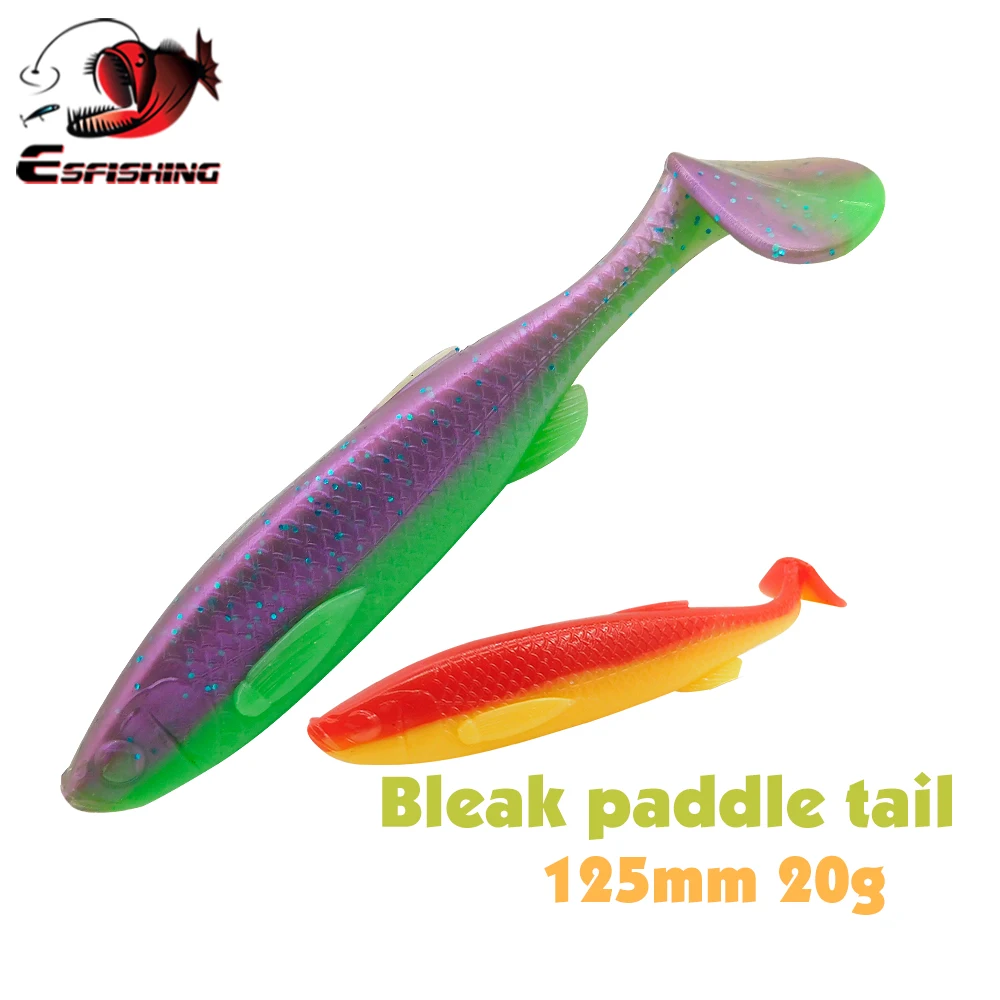 ESFISHING New Soft Lure Shad Bleak Paddle Tail 125mm 20g  4pcs Artificial Lure for Carp Fishing T Tail Jigging Lure