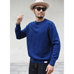 Sauce Zhan Mens Sweater Pullovers Sweater for Man Cotton Indigo Fadeable Knitted Sweater  Regular Fit