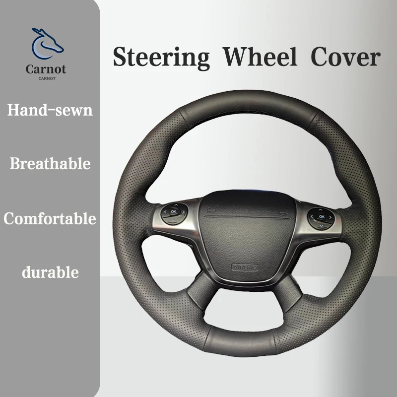 Genuine Leather Car Steering wheel Cover For Ford Focus 3 2012 C-MAX 2011 KUGA Escape  Handle Cover Interior Car Accessories