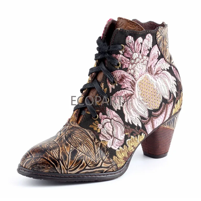 2023 New Autumn Women's Shoe Top Layer Leather Retro Dermis Women's Leather Boots Original Hand Painted High Heels Women's Boots