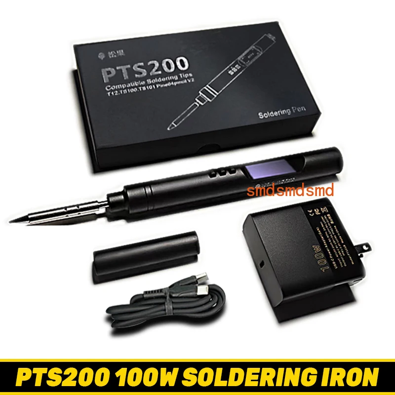 

Электрический паяльник PTS200 100 Вт, умная мини-портативная паяльная станция с быстрым нагревом, универсальное жало TS101/TS100