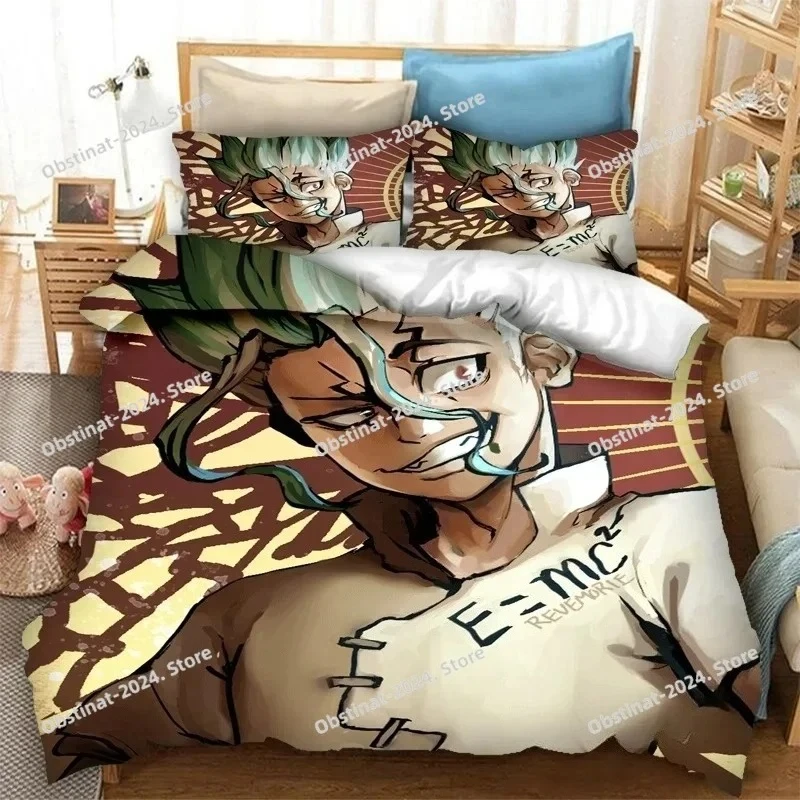 

New Anime Dr.STONE 3D Print Bedding Set Printed Bed Set Duvet Cover Sheet Pillowcase Bed Soft Quilt Cover Full Queen King Size