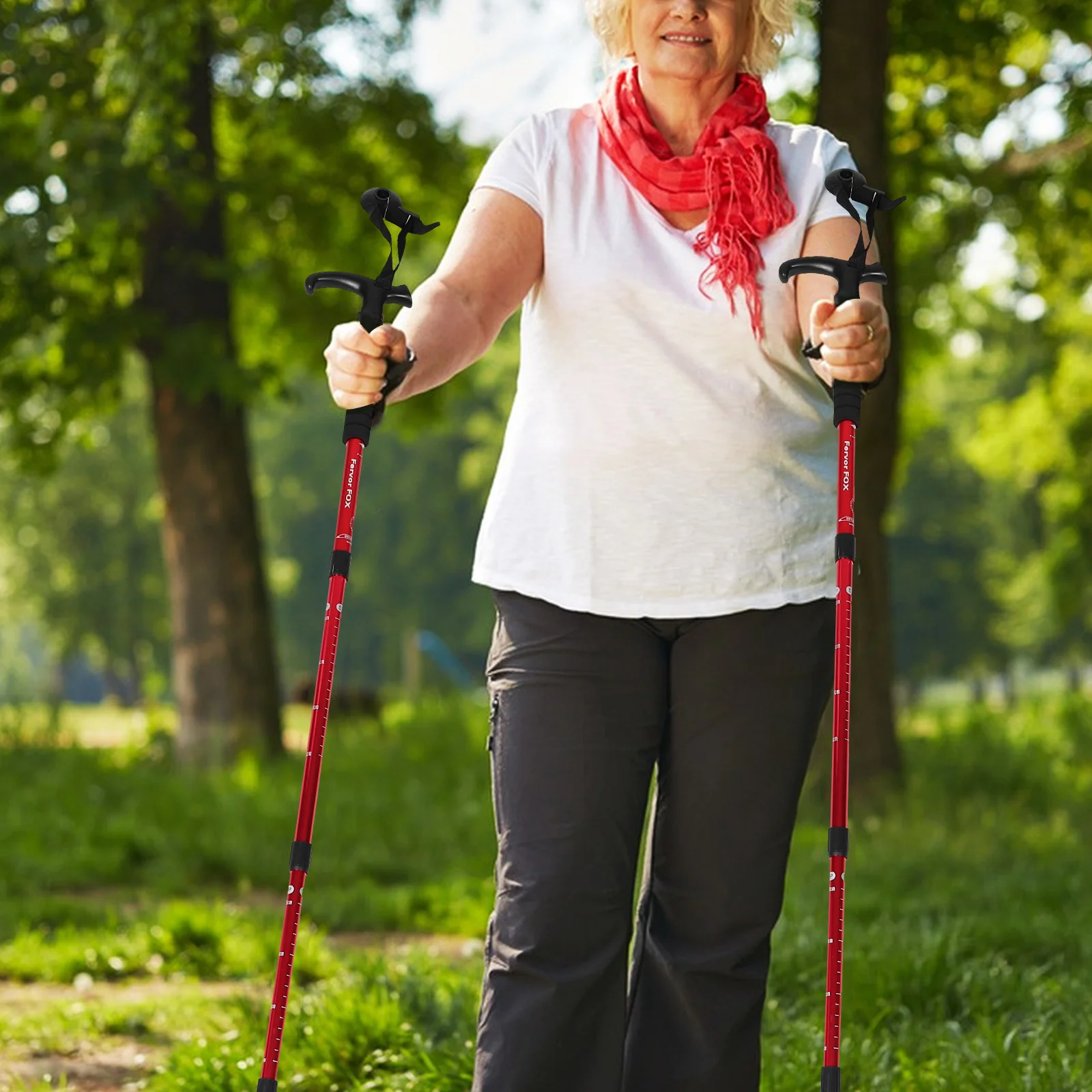 

Adjustable Collapsible Hiking Walking Sticks Shock Absorbing Curved Handle Lightweight Comfort Folding Poles for Men Women