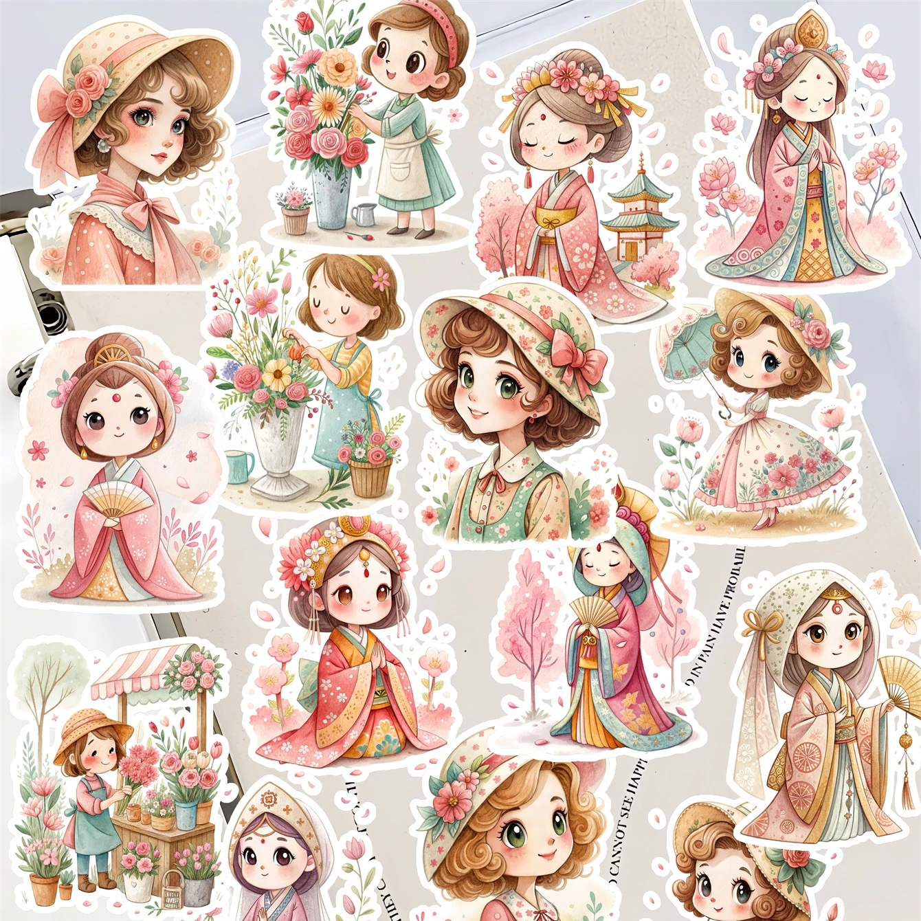 

19Pcs DIY Cute Flower Girl Stationery Stickers Hand-Drawn Paris Daily Life, Planner, Journal Decoration planner stickers