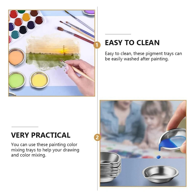 30 PCS Stainless Steel Painting Color Palette, With Mouth 2 In Painting Trays Make-Up Pallets Mini Metal Paint
