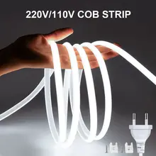 Tira de luces LED COB de 1M-35M, 220V, 110V, RA90, superbrillante, 320LEDs/m, lámpara Flexible para exteriores, cinta LED impermeable con enchufe de alimentación UE y