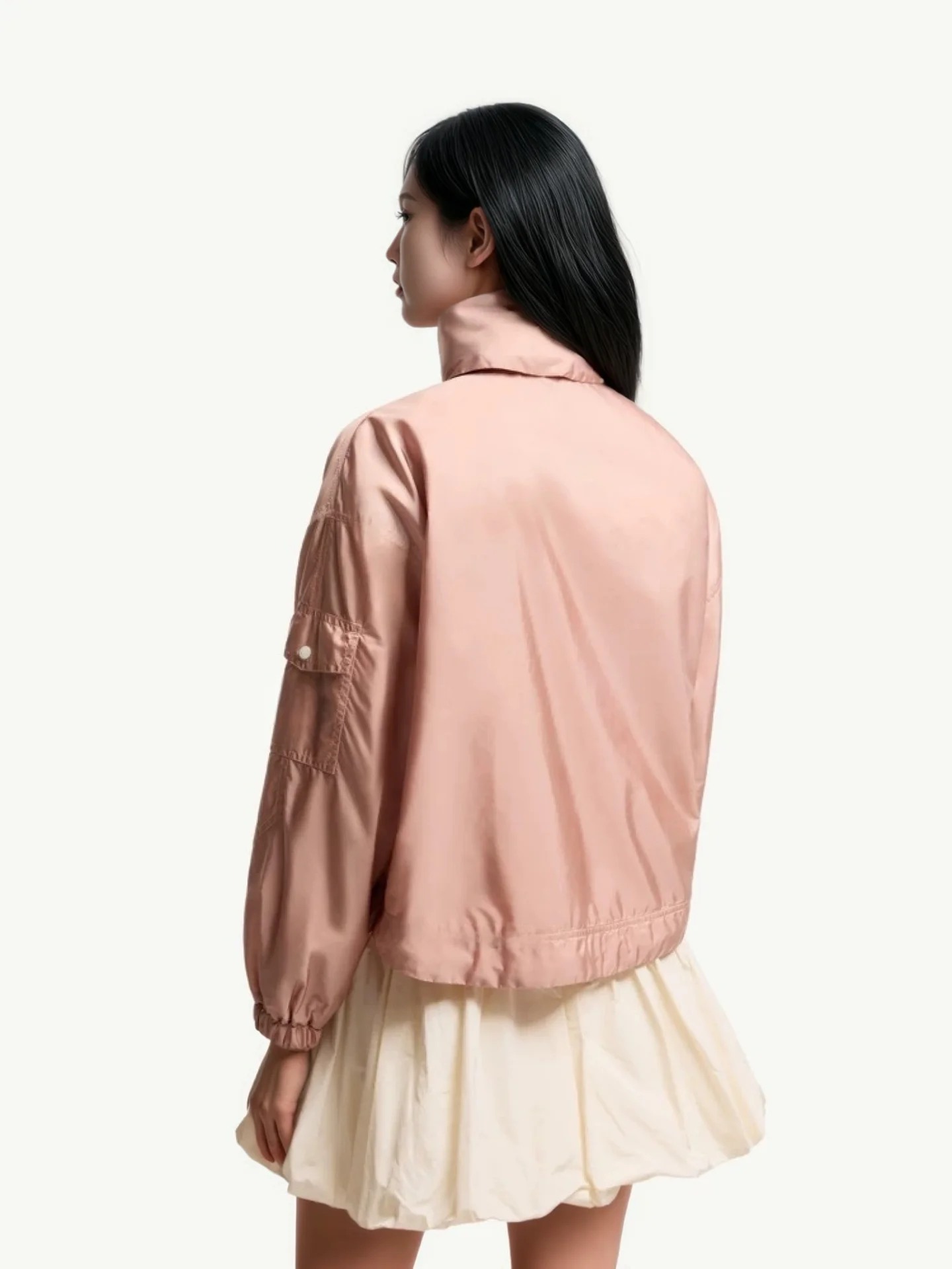 Casual Loose Fit Lightweight Short Sleeve Zipper Pocket Drawstring Closure Powder Yellow Women's Sun Protection Jacket