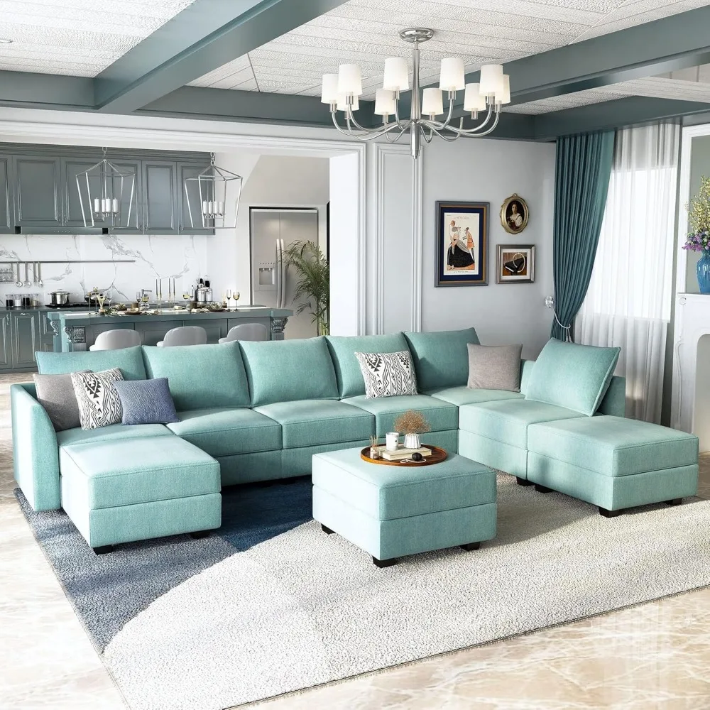 Oversized living room combination sofa, with storage seats, Reversible flip-over combination sofa,Aqua Blue muebles de la sala