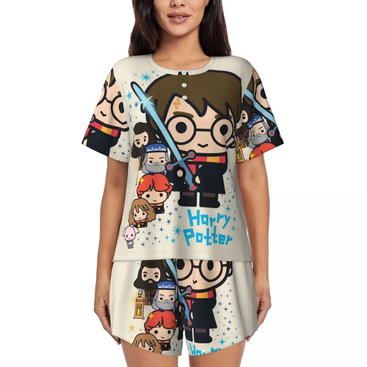 

Women Harrys Magic Adventure Movies Potters Pajamas Set Custom Print Short Sleeve Sleepwear Loungewear Pjs 2 Piece Sets