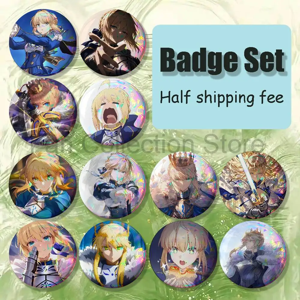 Game A-Artoria P-Pendragon 4-piece set Enamel Pins Cartoon Anime Badge Fashion Jewelry Accessories Round Snap-in Brooch Backpack