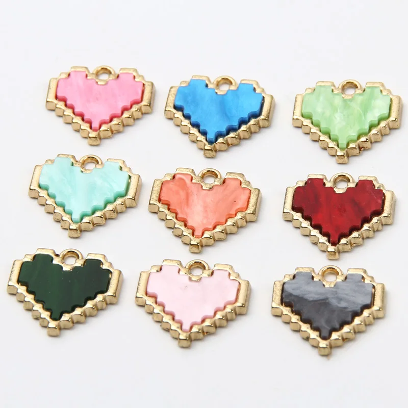 10pcs/Lot 15x16mm Colorful Resin Heart Alloy Charms Pendants For Jewelry Findings Making Bracelet Necklace Accessories DIY Craft