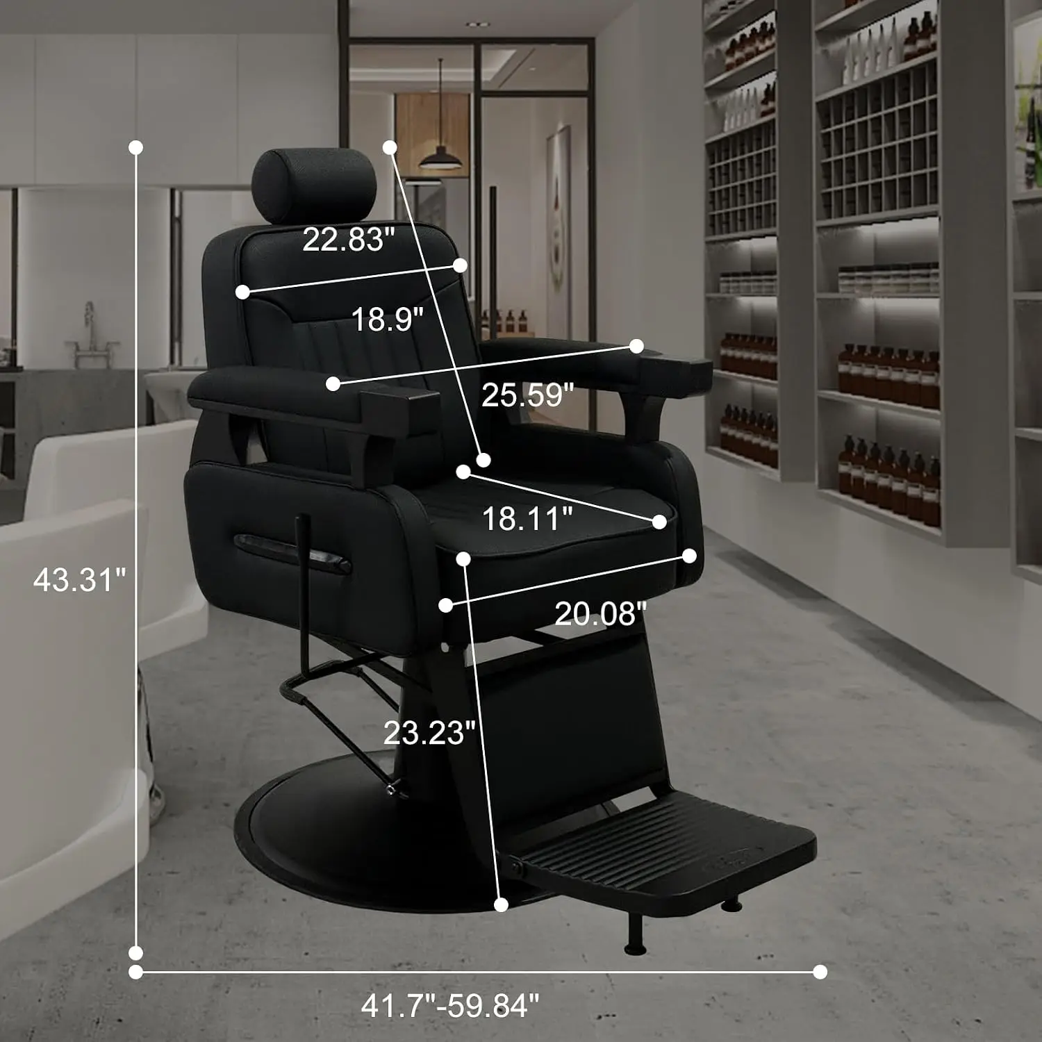 Hydraulic Recline Barber Chair 450lbs Capacity 135° Recline 5.5