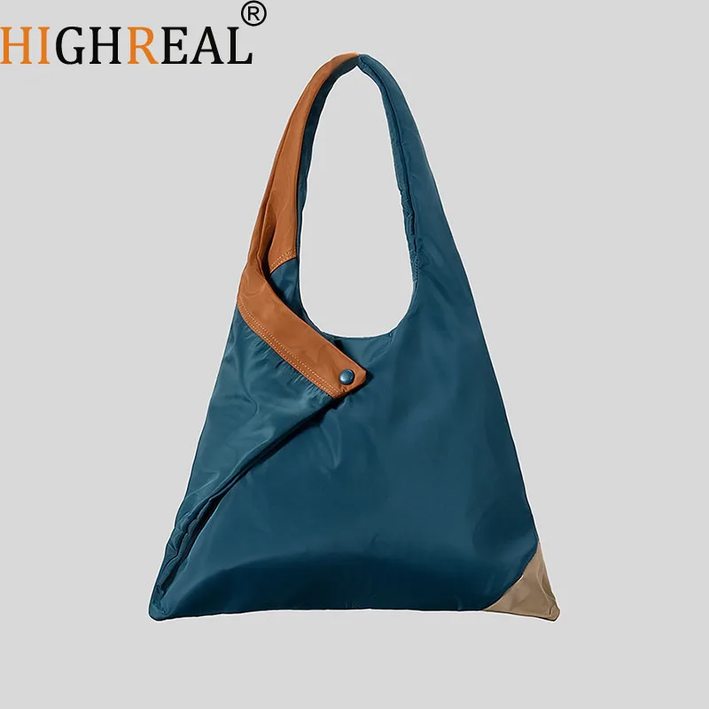 Fashionable Large Capacity Triangle Tote Bag Nylon Shoulder Bag Contrast Color Ladies Handbags New Luxury Designer Bag