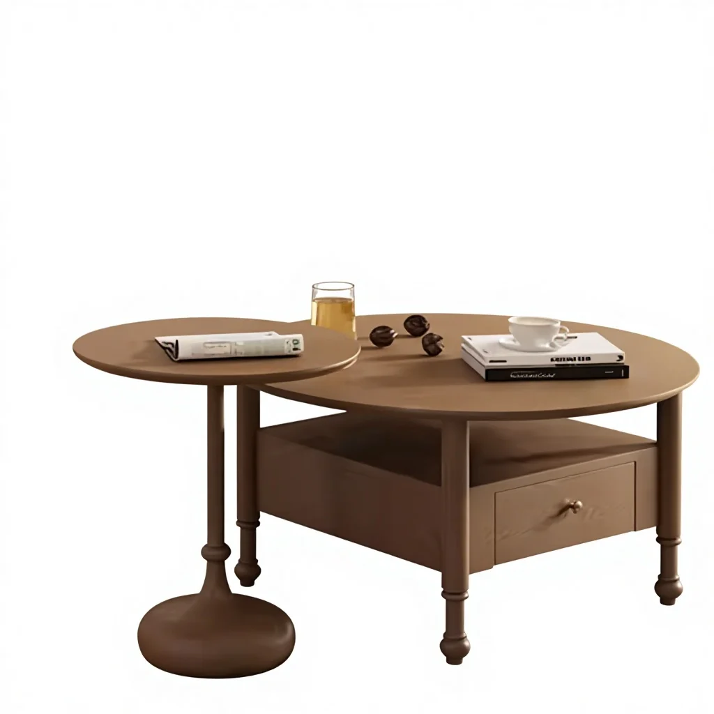 -dd Factory Nordic Living Room Walnut Coffee Table Wood Luxury Round Coffee Table With Drawer