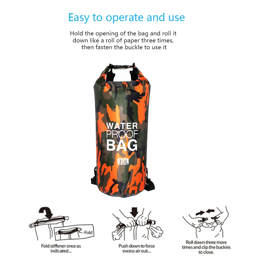 30L Waterproof Swimming Bag Dry Sack Camouflage Colors Fishing Boating Kayaking Storage Drifting Rafting Bag 2L 5L 10L 15L 20L