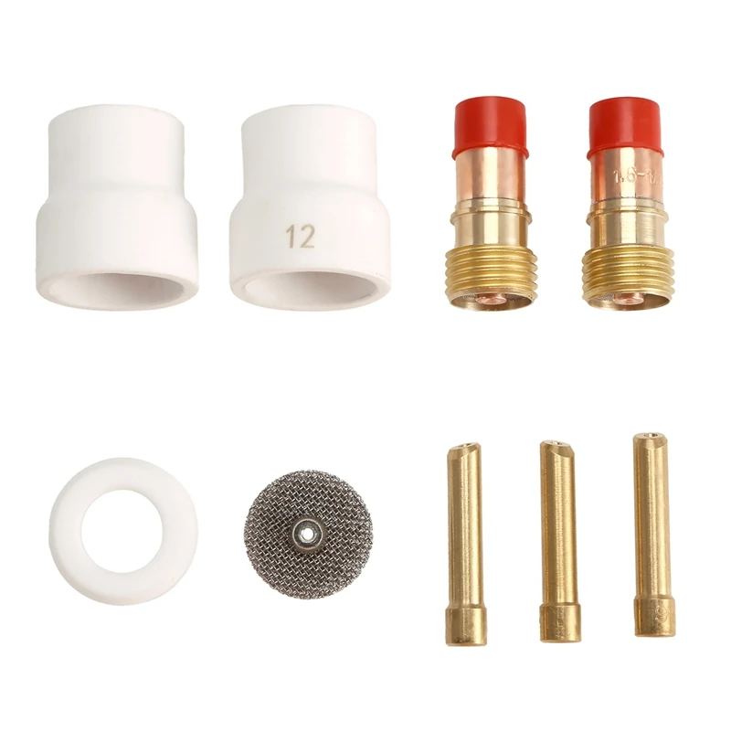 11 TIG Welding 12 White Ceramic Nozzle Alumina Cup Kit Torches For WP 17 18 26 Stubby Collets Body Gas Lens Sets 1.6Mm