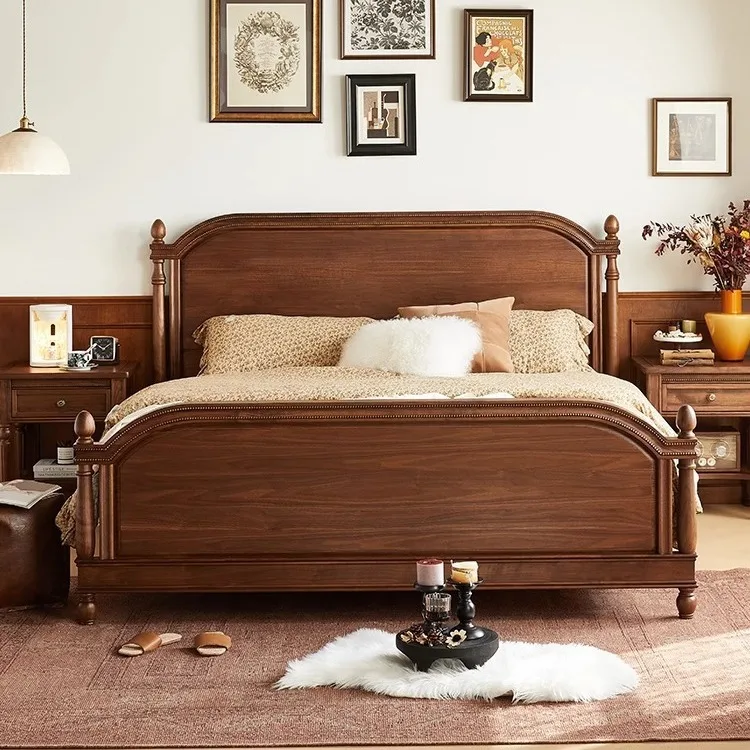 North American black walnut double bed solid wood log Japanese master bedroom 1.8 meters large bed
