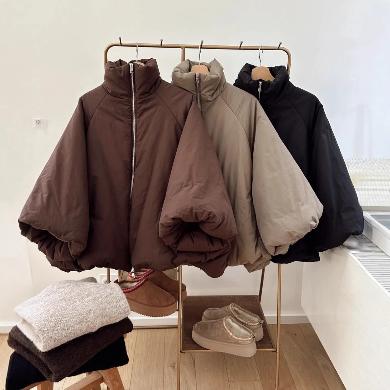 

Thickened Cotton Padded Coat Casual Stand Collar Long Sleeve Pocket Parka Warm Women's Loose Jacket Fall Winter Simple Outwear