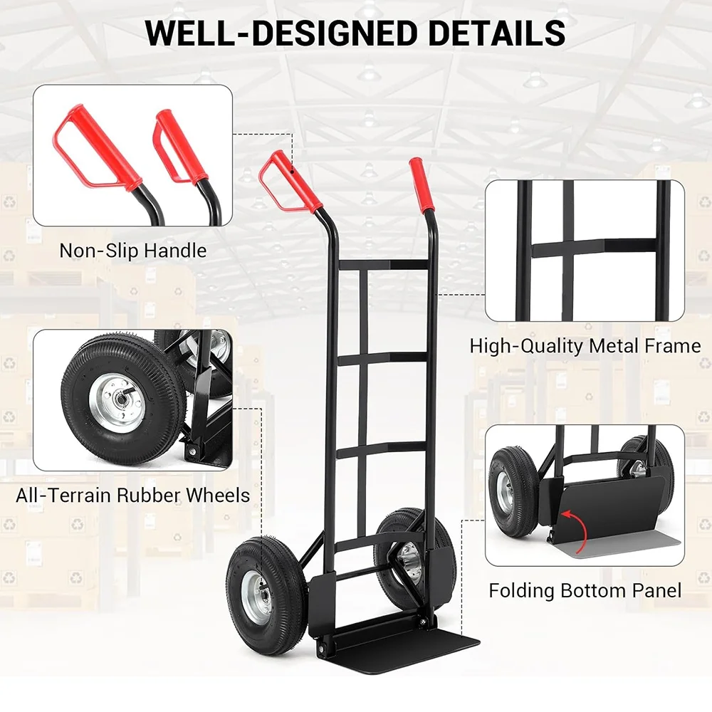 Hand Truck with Fold Up Toe Plate 440lb Capacity Collapsible Utility Hand Truck Dolly Cart with Wheels Hand Cart for Moving