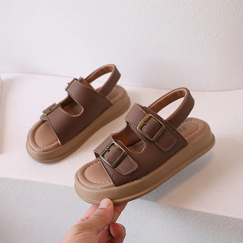 Kids Sandal 2024 New Summer Sandals for Boy Fashion Girls Thick Bottom Causal Sandals Children Beach Shoes Open-toe Hook Loop