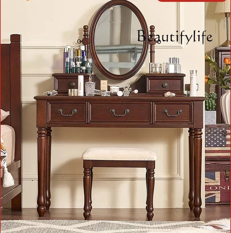 

American French retro all-solid wood dresser bedroom modern simple small apartment makeup table furniture