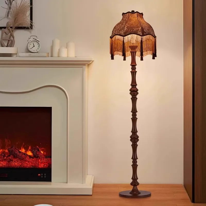 

French tassel floor lamp retro warm living room sofa side antique creative design bedroom lamps