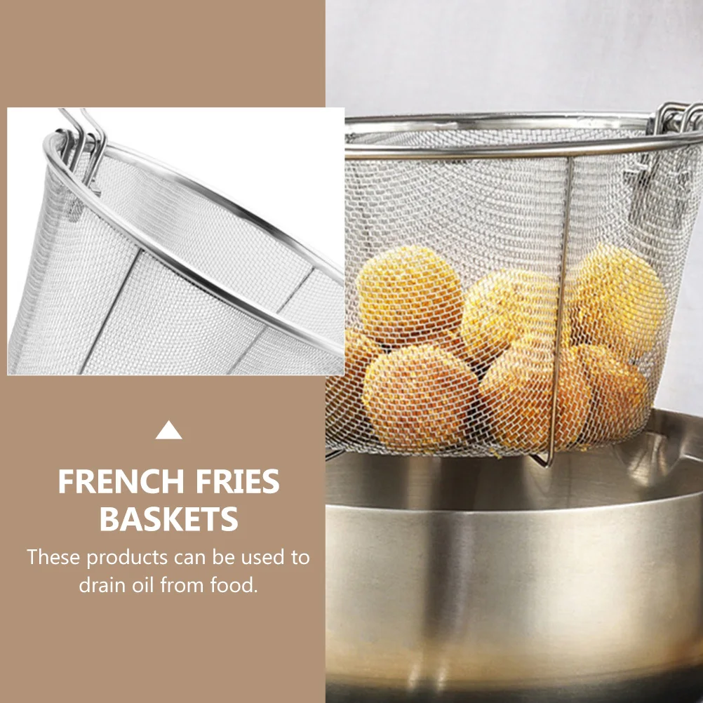 

2pcs Stainless Steel Frying Baskets Heat Resistant Oil Drainage Kitchen Tools For French Fries Fried Food Household Restaurant